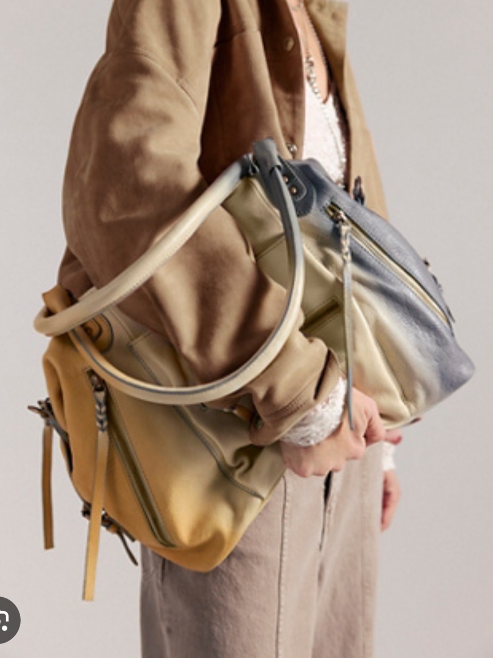 Free People Ombré Leather Tote in Tan, Cream & Gray 🔥🔥🔥🔥 Color sold out. - Picture 2 of 6